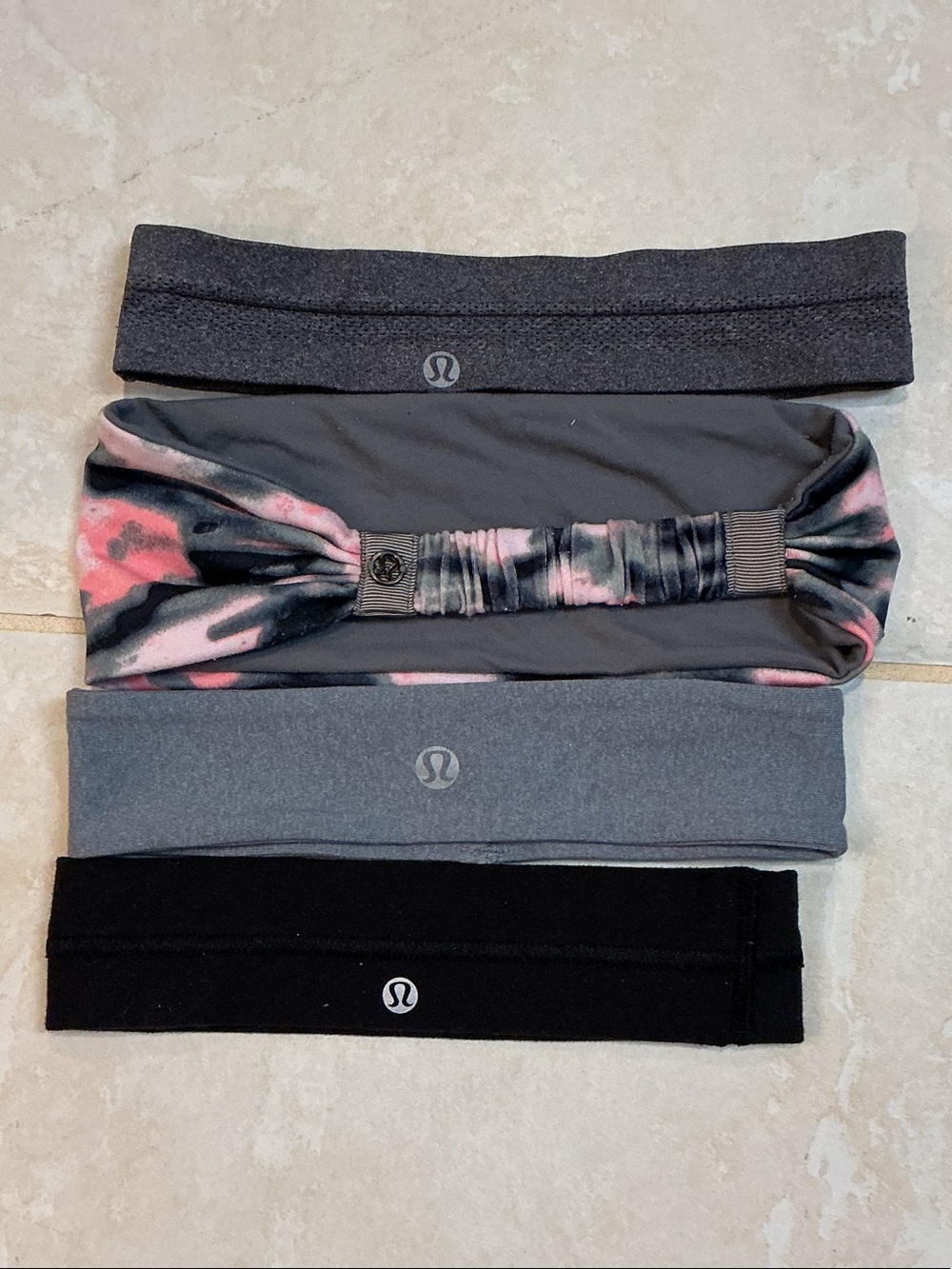 lululemon athletica Women’s Headband Set - Gray, Black & Pink Tie-Dye